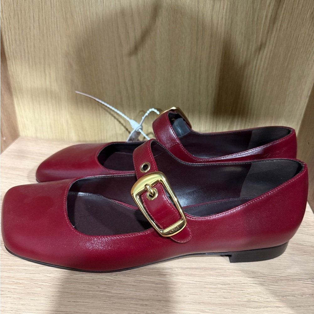 Chloe Red Mary Jane Flats with Gold Buckle